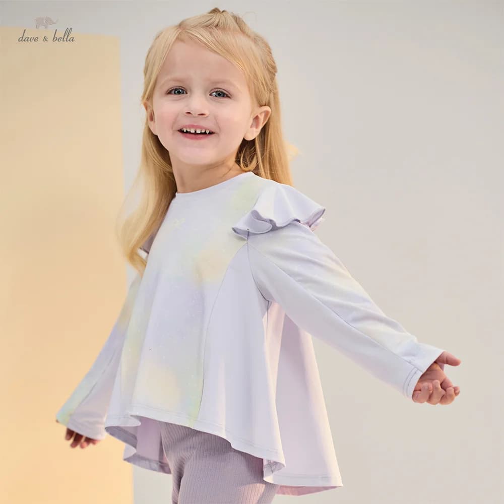 Dave Bella Children Long Sleeve T-shirt Girls Clothing Spring Autumn Baby Sweet Breathable Pullover Soft Bottoming Top DB1260669