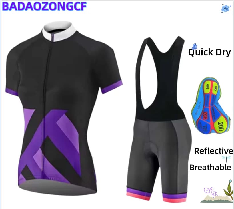 Women Cycling Jersey Set White Bib Shorts Quick Dry Breathable Reflective Bike Short Sleeve Suit
