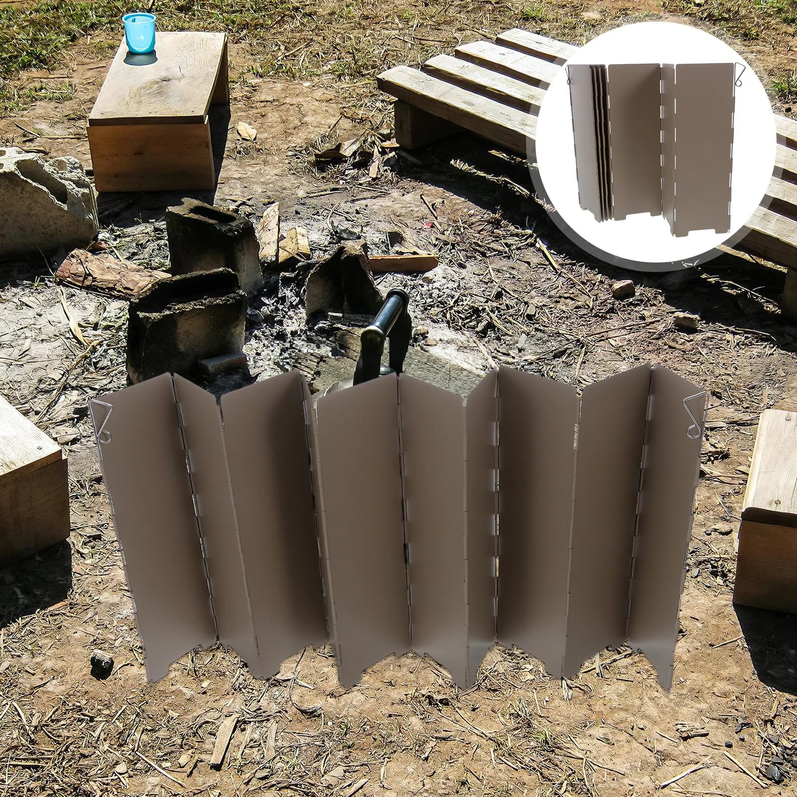 Light Windshield for camping stove in folding aluminum alloy 10 windproof plates for outdoor kitchen Windshield for hiking stove