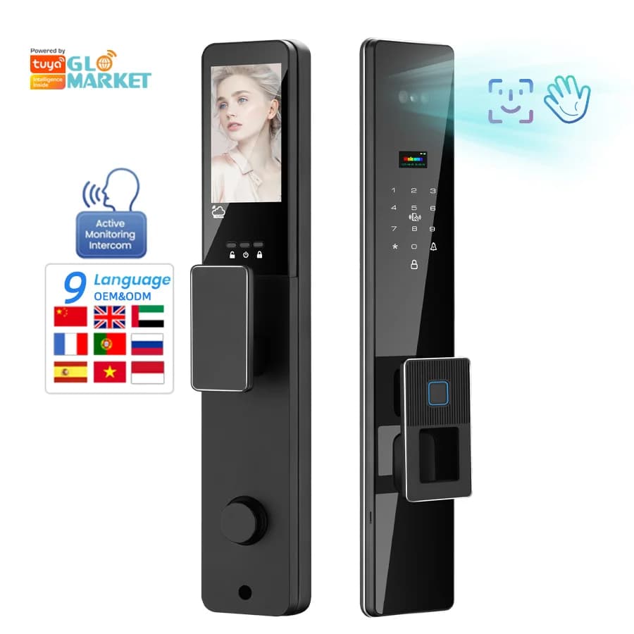 Glomarket 3d Face Smart Lock Tuya Wifi Video Intercom Real Time Biometric Fingerprint Smart Door Lock With Camera