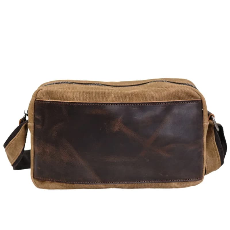 Casual waxed canvas men's shoulder bag with vintage-style stitched top-layer cowhideipadHorizontal crossbody bag
