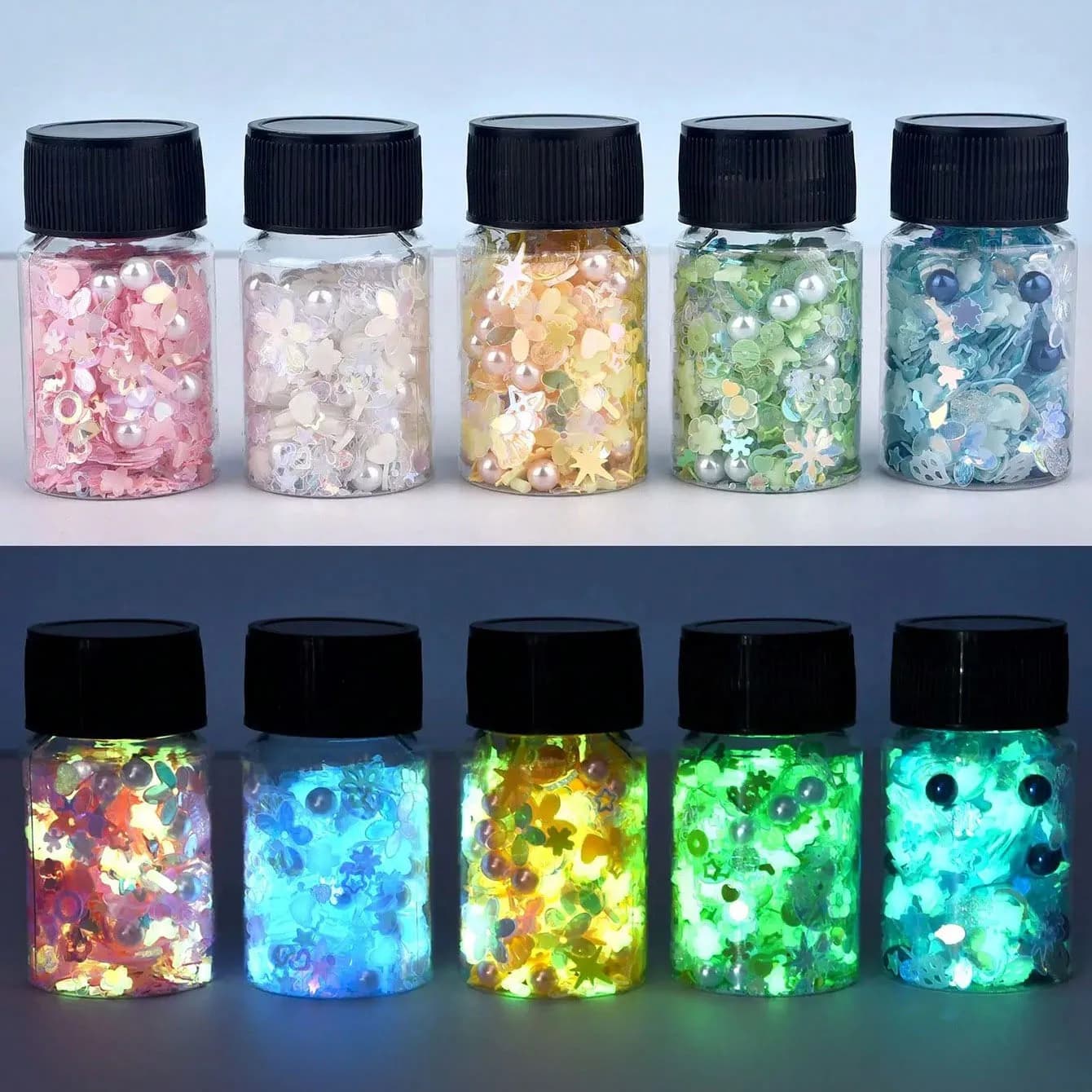 1 Pezzo di Decorazioni Miste Luminose in Argilla Morbida e Resina, Fiori di Ciliegio, Cuori, Stelle, Fette di Polimero per Creazione di Gioielli e Decorazione Unghie