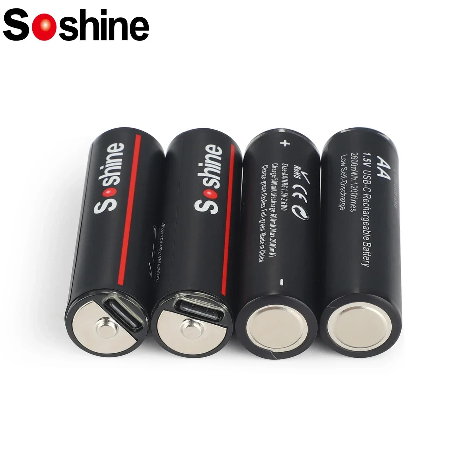 Soshine 4/8/12PC AA 2600mWh Batteria al litio USB 1.5V 2A Batteria ricaricabile agli ioni di litio per massaggiatore Rilevatore di fumo Citofono in metallo