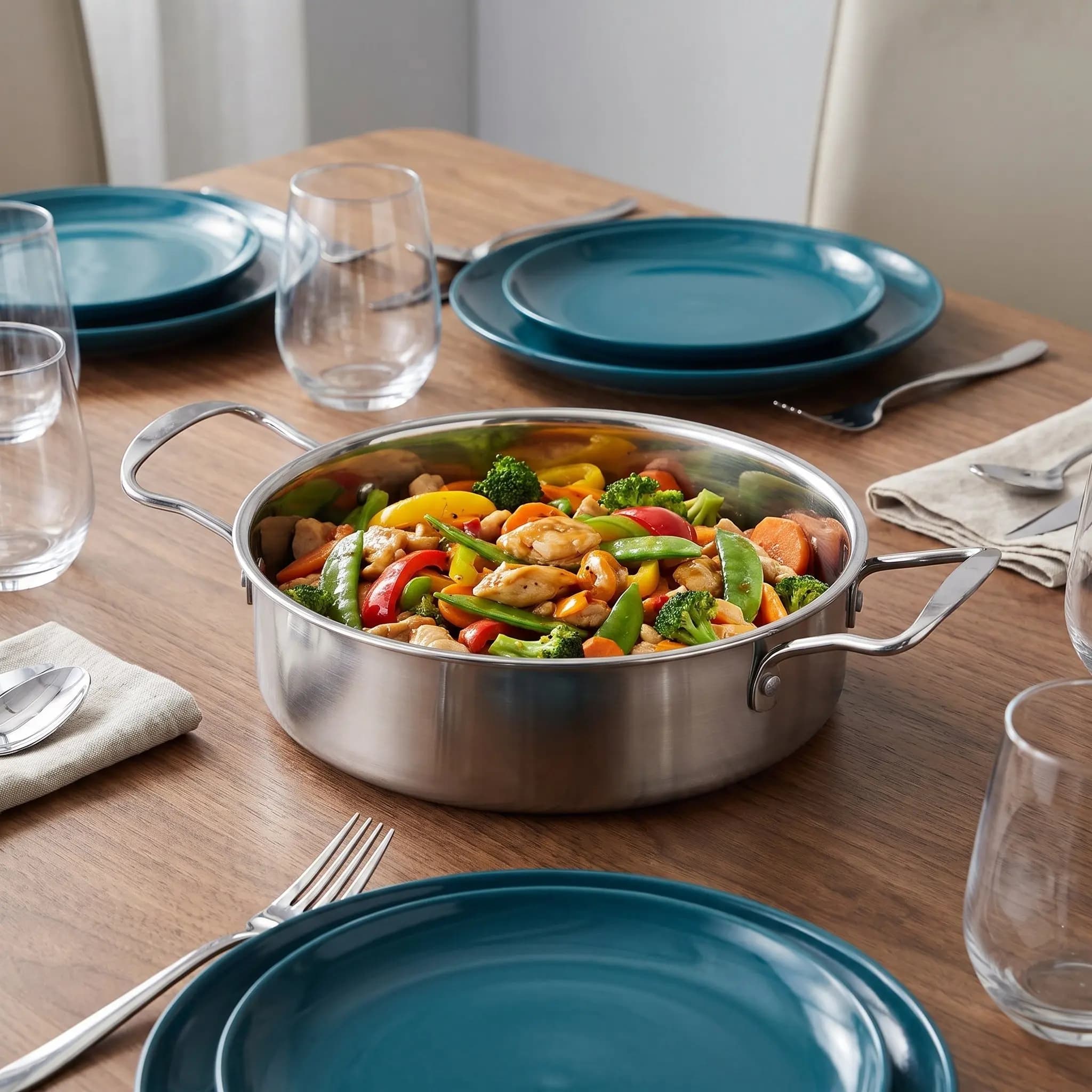 Stainless Steel Paella Pan Double Handle Frying Pot 7.5 Inch Flat Bottom Wok Skillet Kitchen Seafood Cooking Hotpot