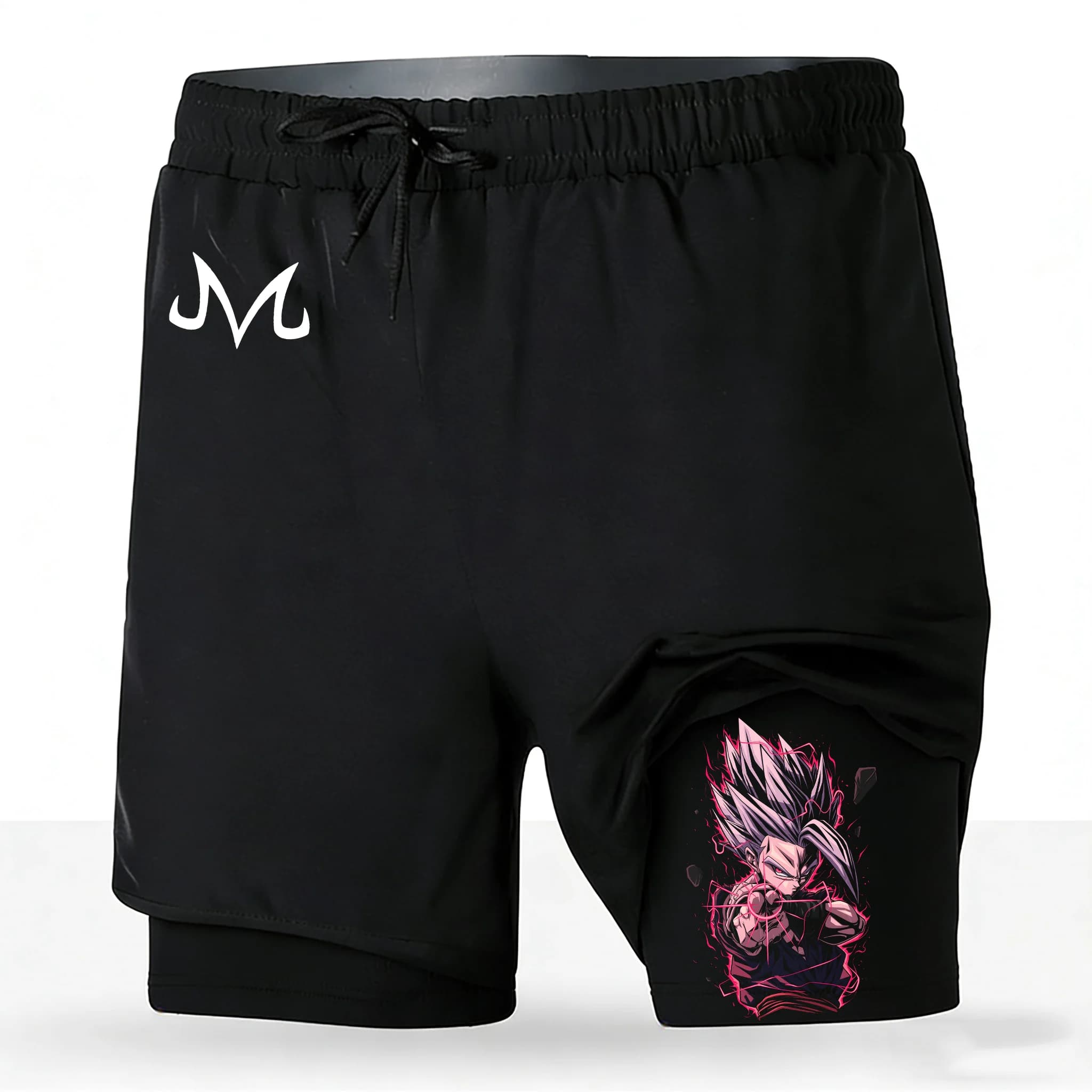 Pantaloncini Sportivi da Uomo a Doppio Strato ad Asciugatura Rapida con Stampa Dragon Ball Gohan, 2 in 1, per Palestra e Corsa, con Fodera Interna, Novità 2026