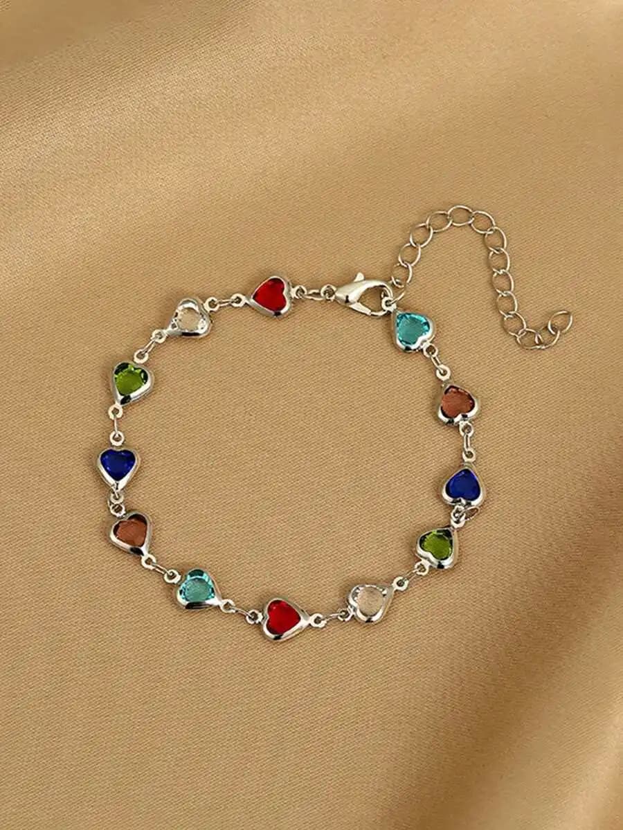 Colorful Shiny Cube Heart Bracelet for Girls Daily Wear Party Jewelry Holiday Gift