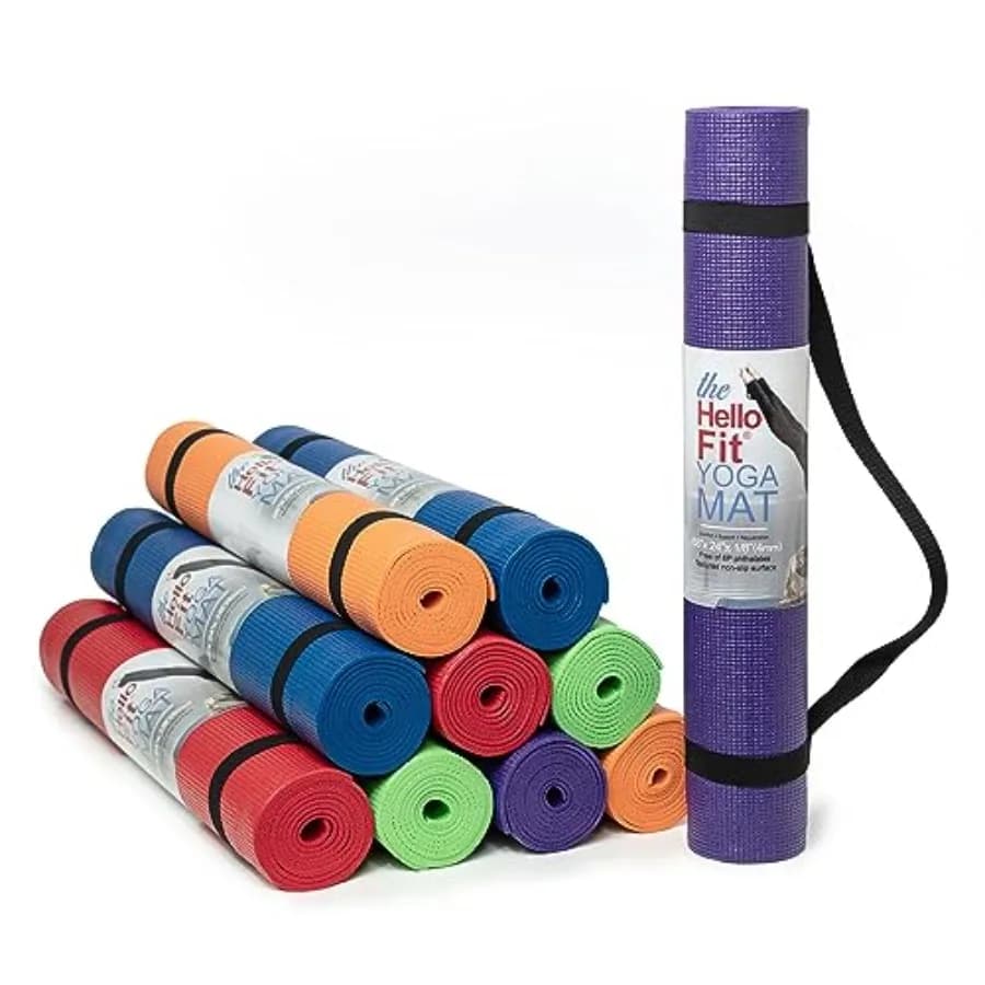 Yoga mat for home and studio use, PVC material, black color, extra-thick 4mm cushioning with carrying strap