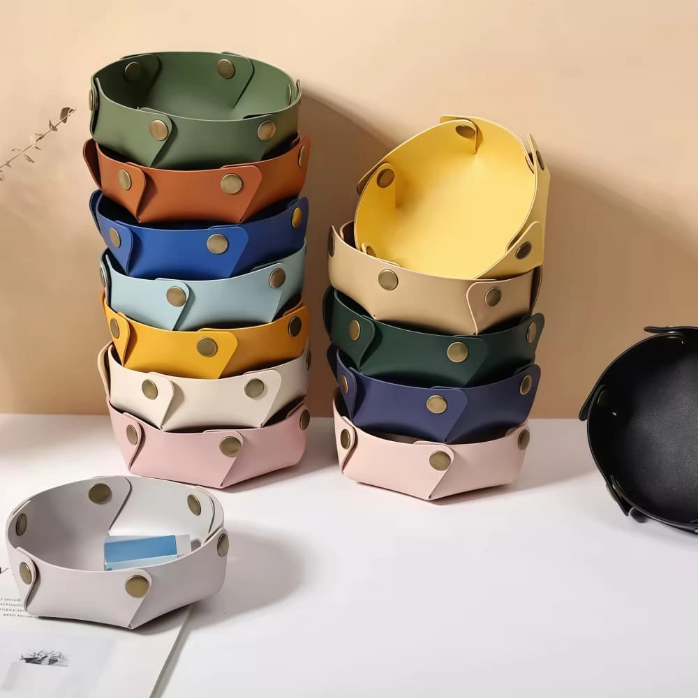 1PC Vassoio portaoggetti in pelle, organizer da scrivania per chiavi, gioielli, cosmetici, scatola pieghevole, decorazione per la casa