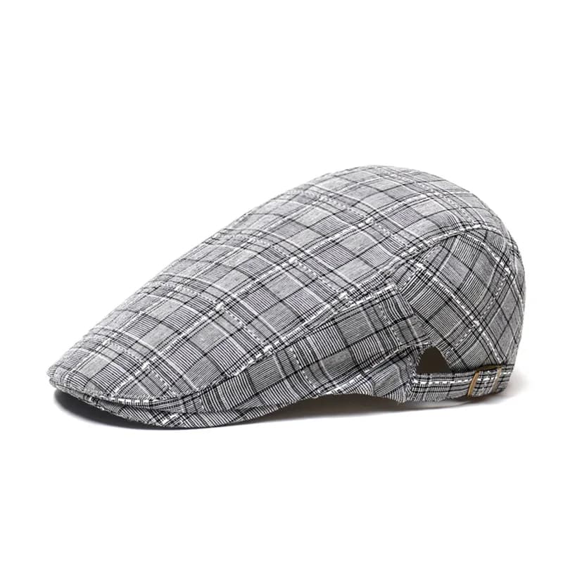 Unisex Cotton Plaid Newsboy Beret Hat with Adjustable Buckle Gatsby Ivy Flat Cap Driving Cap Cabbie Style