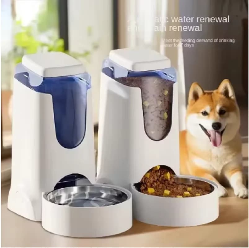 New 2-in-1 Large Capacity Stainless Steel Automatic Pet Waterer & Feeder, Dog Cat Water Dispenser & Food Bowl Set for Indoor Pet