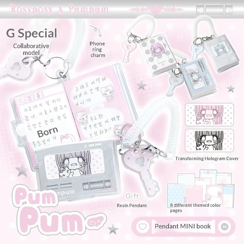 RosyPosy Pumpum Mini Notebook Polka Dot Lenticular Cover High Aesthetic Pocket Portable Journal For Daily Office Stationery