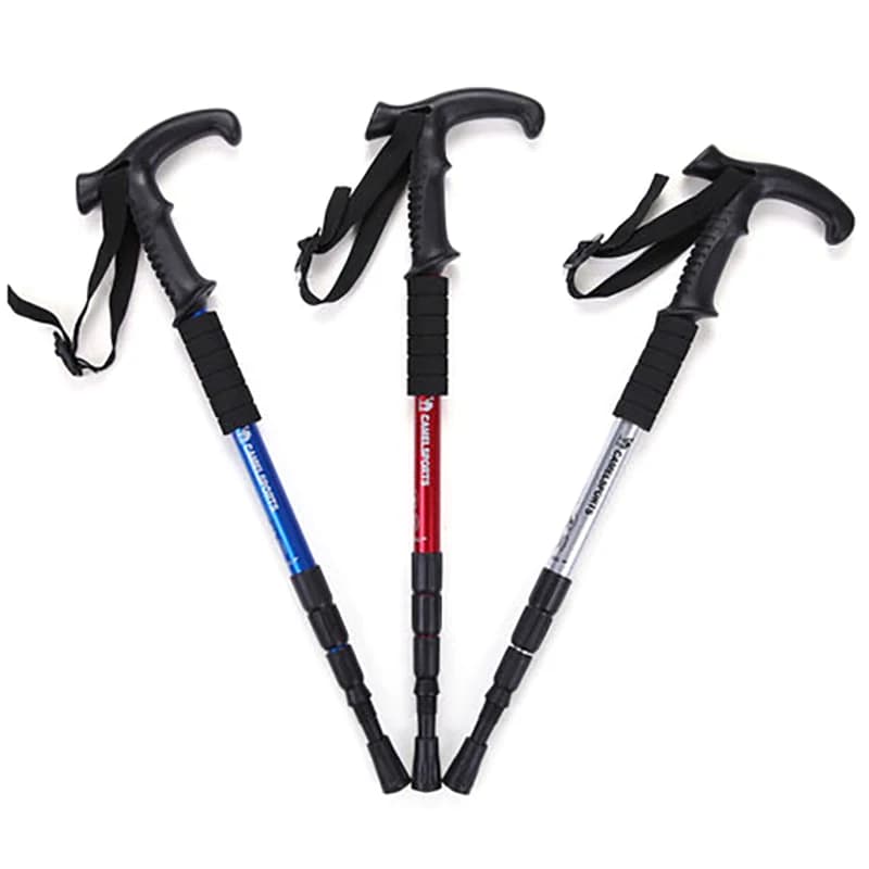 Outdoor Walking Stick 4 Sections Portable Telescopic Trekking Stick Anti-slip Aluminum Alloy Climbing Stick For Seniors