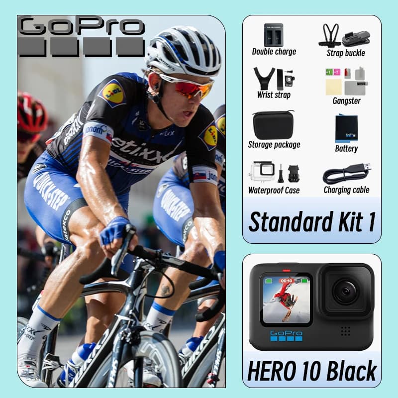 GoPro HERO10 Black, videocamera originale per action cam, 5.3K, videocamera per ciclismo, chip GP2, 23MP HD, videocamera sportiva da casco Go Pro.