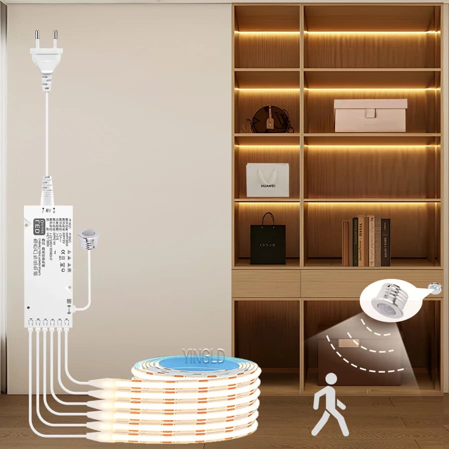 With Motion Sensor LED Strip COB under the closet Kitchen Collection Stairs Wardrobe Bed Wardrobe Side cabinet Lampara Light