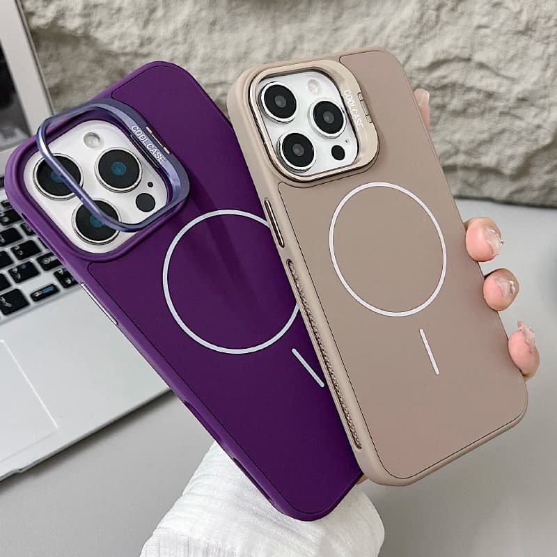 Per Magsafe Custodia per telefono con staffa per lente in silicone liquido tinta unita di lusso magnetico per iPhone 17 Pro Max 15 11 12 13 14 16 Pro Max