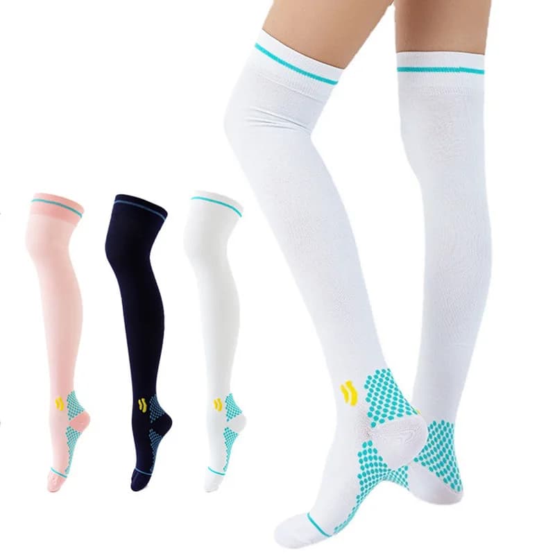 1 paio di calzini compressivi per ciclismo atletico di tendenza, calzini alti fino al ginocchio, calzini per supporto alle gambe per jogging all'aperto e per saltare con la corda