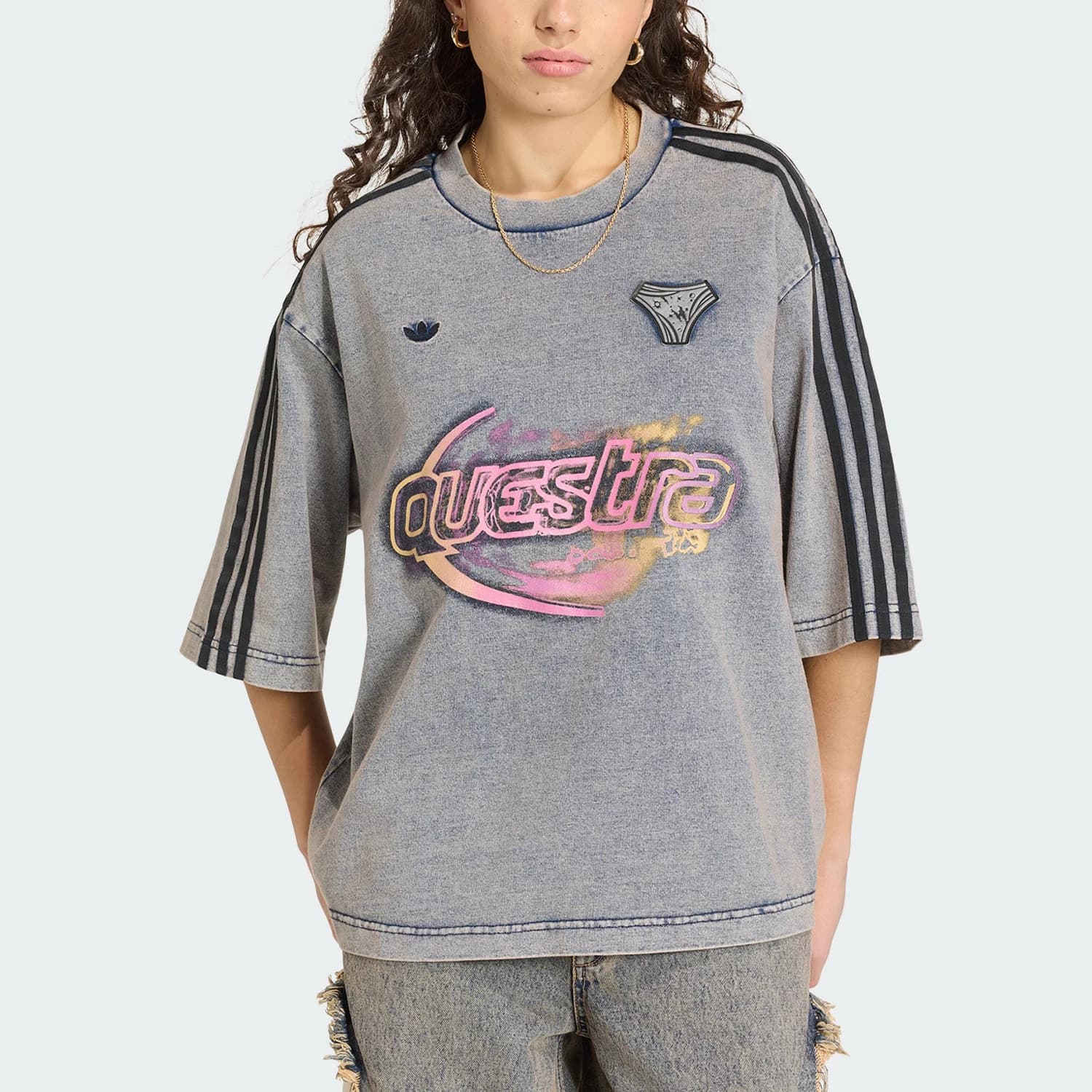 Adidas genuine clover women's daily denim sports short sleeved T-shirt KZ5012