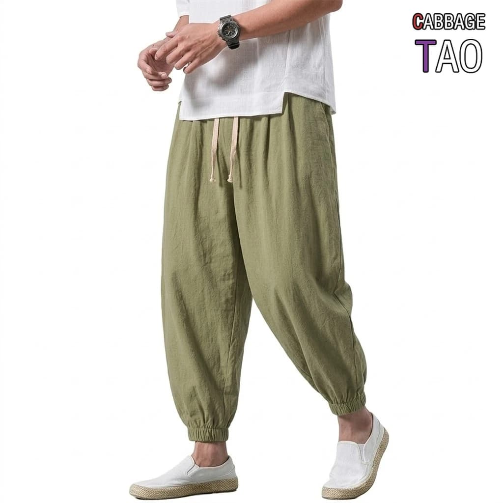 Pantaloni Harem Larghi da Uomo in Cotone e Lino, Pantaloni Yoga, Joggers Sportivi Tinta Unita, Pantaloni Casual Larghi per Palestra, Escursionismo e Uso Quotidiano