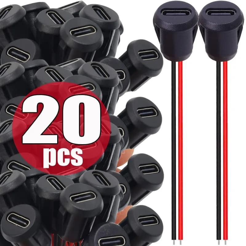 1-20 pcs USB Type-C Connector Waterproof with Female Grip 2Pin Jack Fast Charging USB-C Charging Door Charge Charger Power Grip Tools