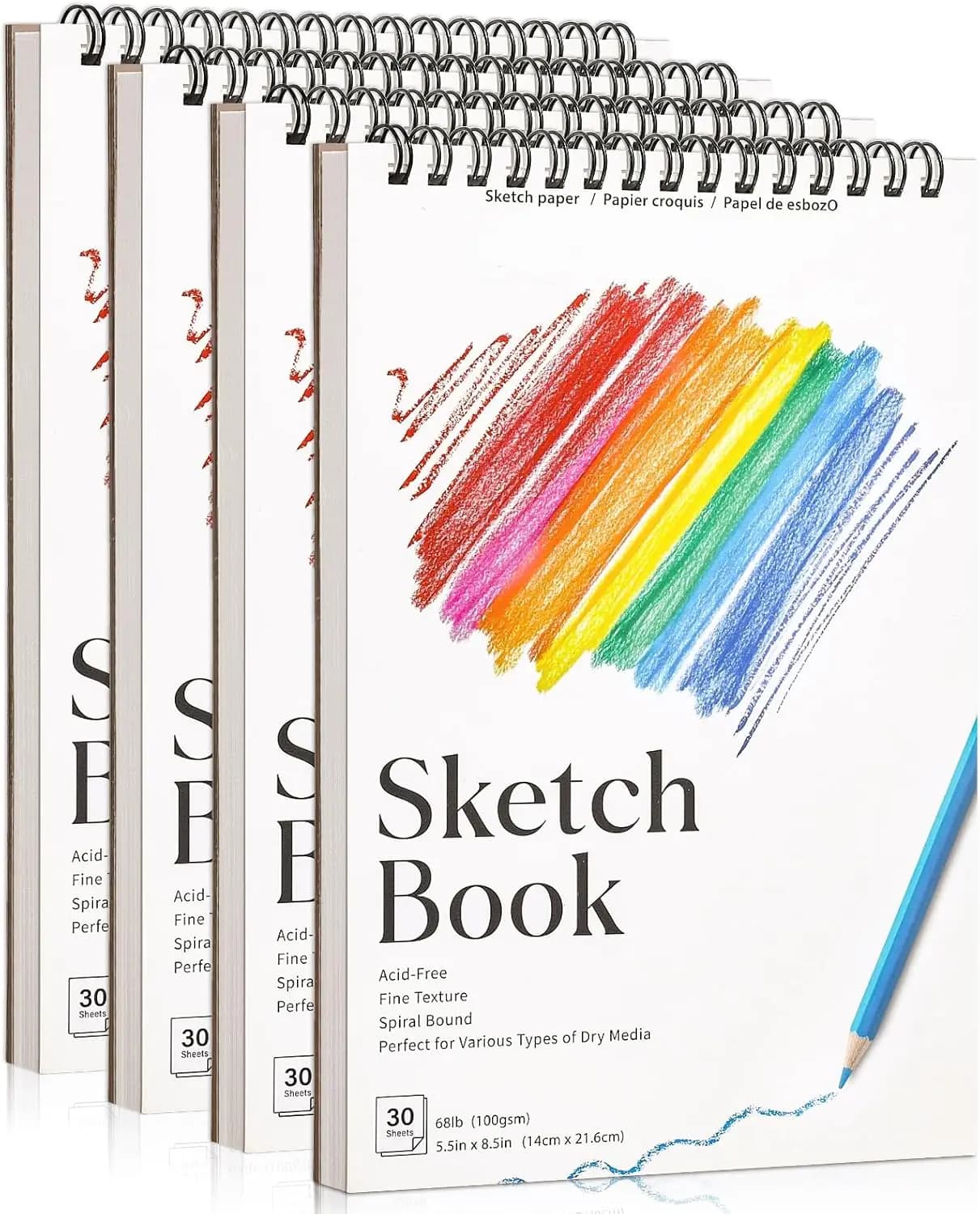 4 Pack Small Sketch Books 5.5x8.5 Inch Spiral Bound Sketchpad for Drawing, 68lb Paper, Art Supplies for Kids Beginners