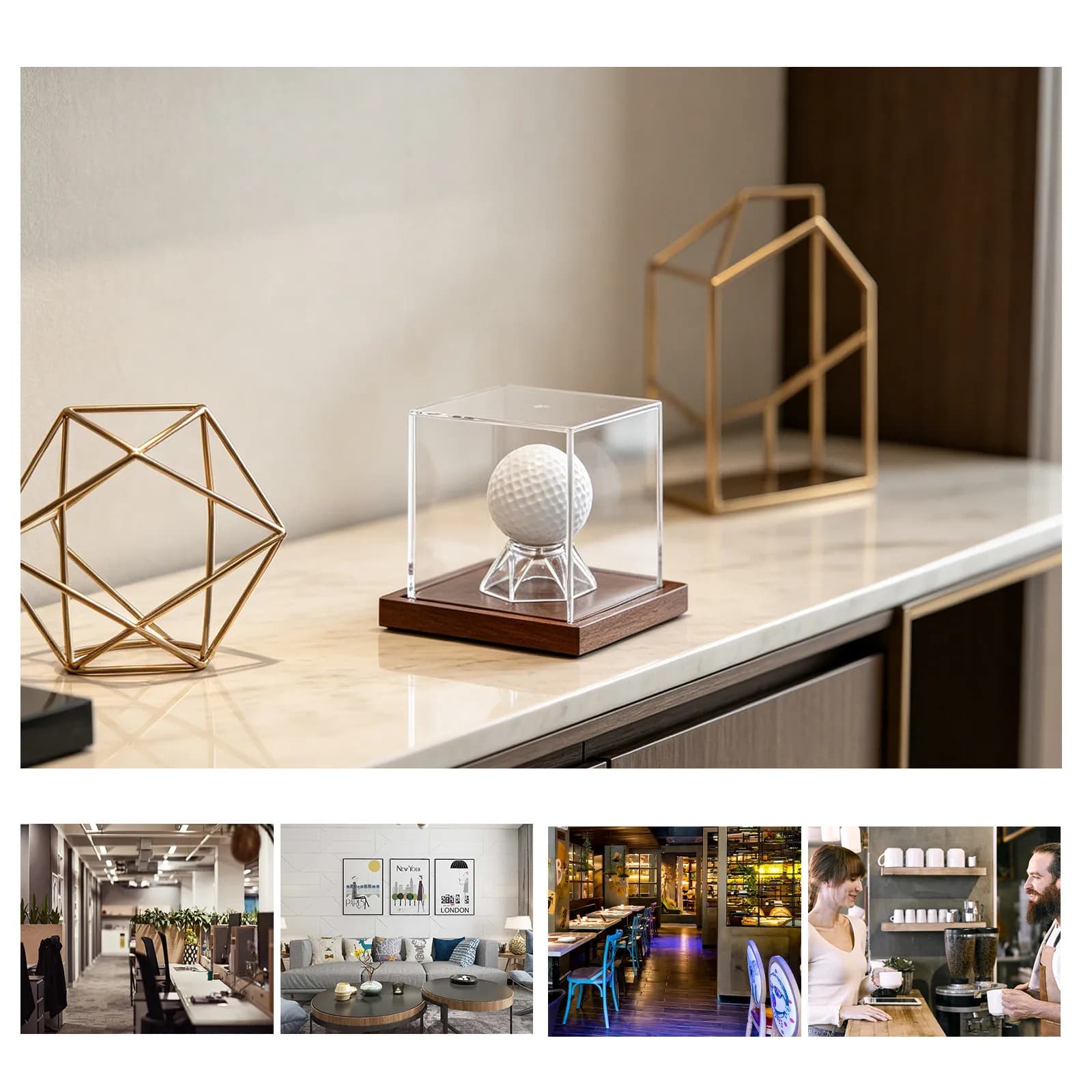 Golf Ball Display Case Clear Acrylic Box with Wood Base Dustproof UV Protection Souvenir Holder