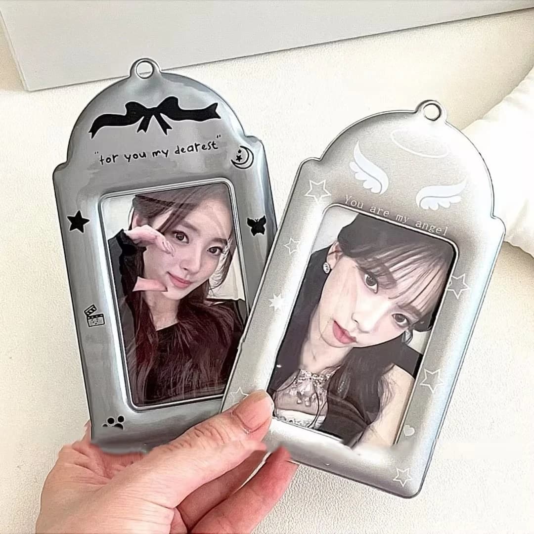 2pcs Idol PVC Kpop Silver Bow Card Holder Photocard Polaroid Photo Storage Display Pendant