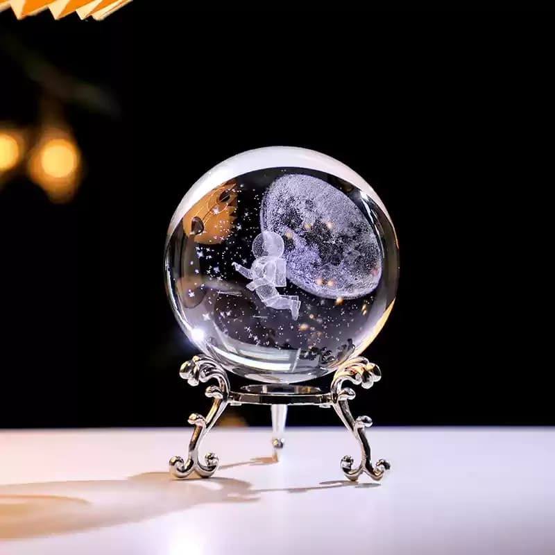 60mm 3D Crystal Ball Laser Engraved Glass Ornaments Figurine Collection Animals Stop Cards Home Decorations With Support