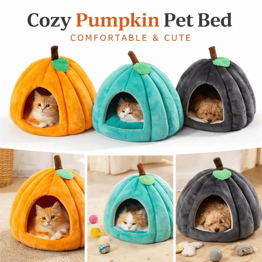 Cute 3D Pumpkin Pet House Non-slip Design Thickened Structure Pet House Warm Soft PP Cotton Semi-enclosed Pet Hous Cat&Dog