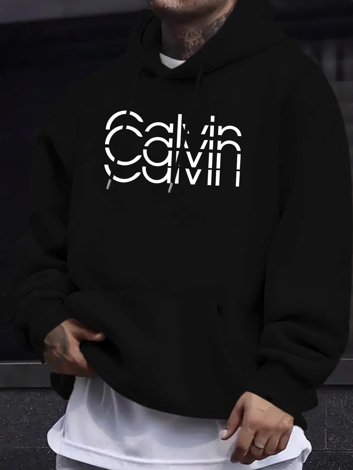 Felpa con cappuccio da uomo CALVIN, verde, 100% poliestere, 200 g/m2, tasca a marsupio, primavera/autunno, taglie forti