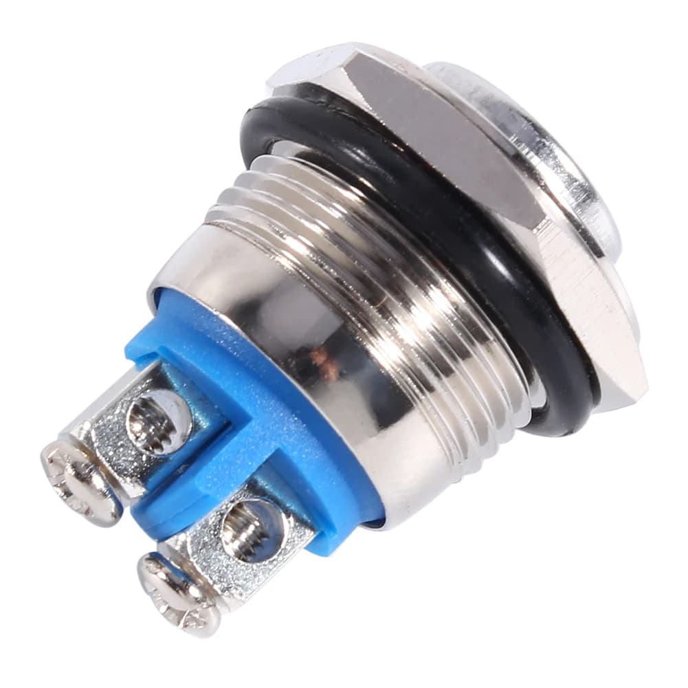 Interruttore a Pulsante Metallico Impermeabile 12V 16mm per Auto, Momentaneo ON/OFF, Argento, per Clacson e Avviamento Motore