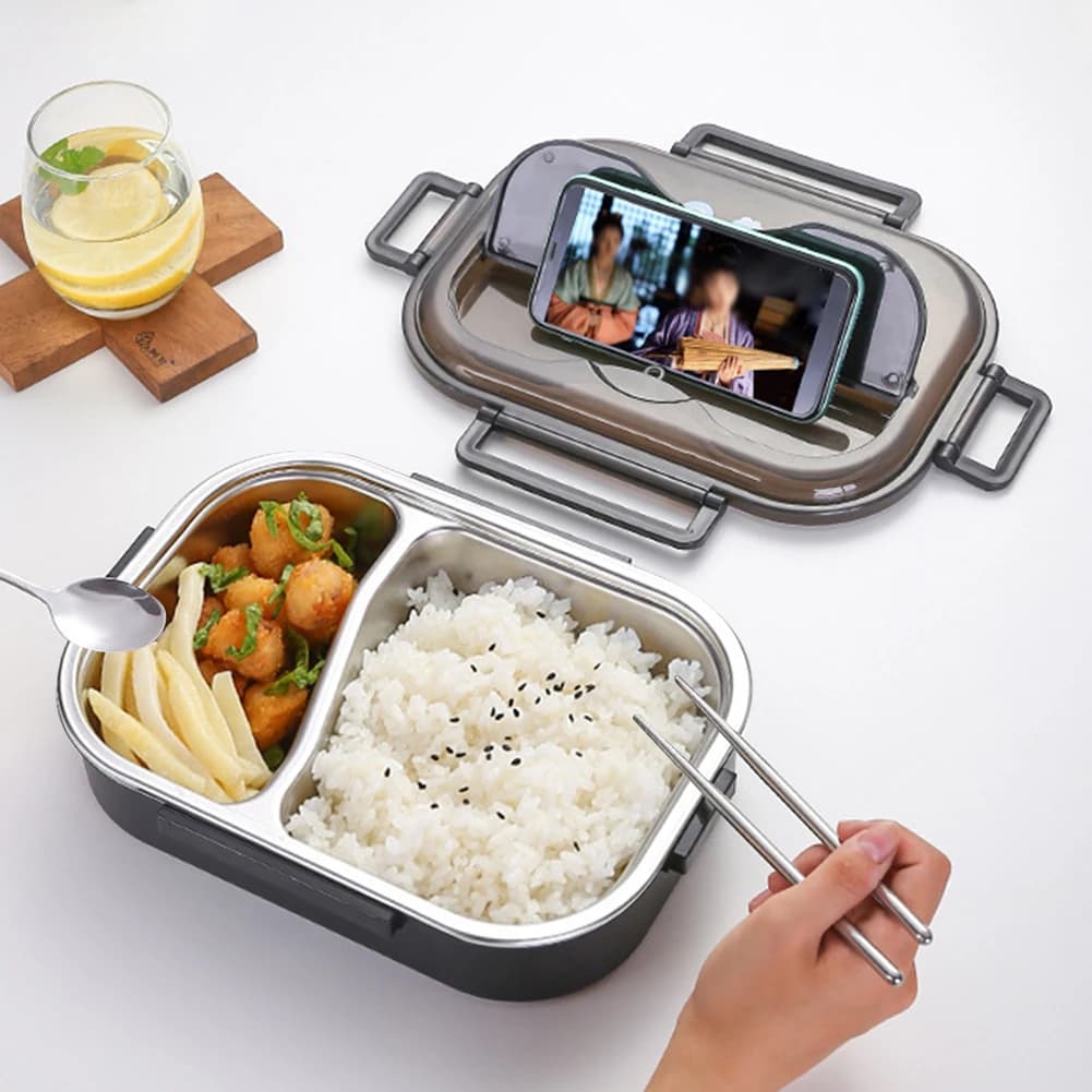 Lunch Box coibentato da 1000 ml, Bento Box sicuro per forno a microonde in acciaio inossidabile, contenitore per alimenti per frutta da picnic all'aperto a 2 scomparti
