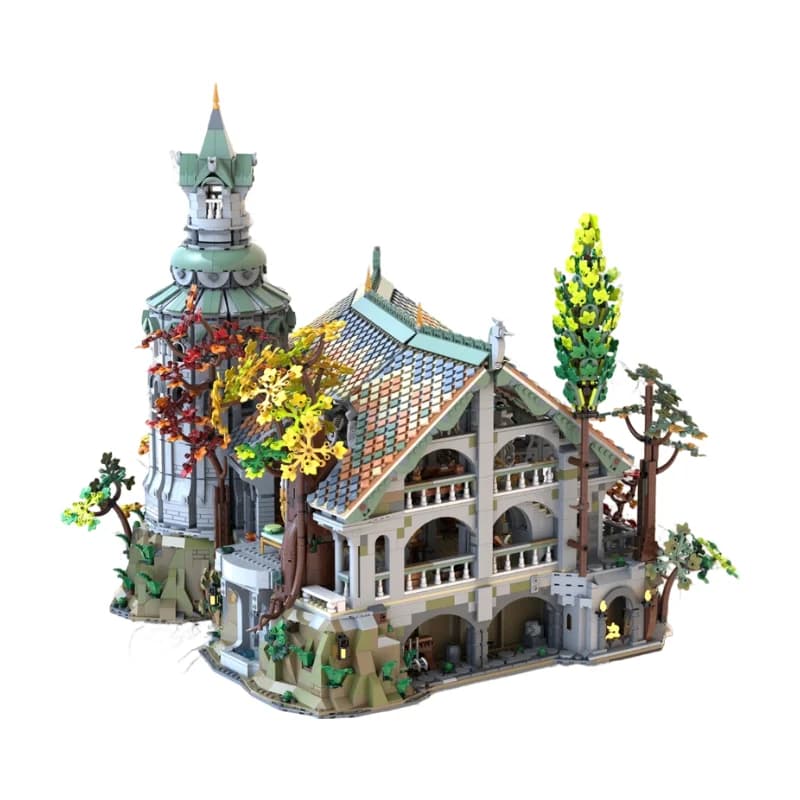 Kit di Costruzione MOC Rivendell Tower Hall, Blocchi per la Grande Sala degli Elfi, Modello di Scena Forestale, Set di Mattoncini da Assemblare