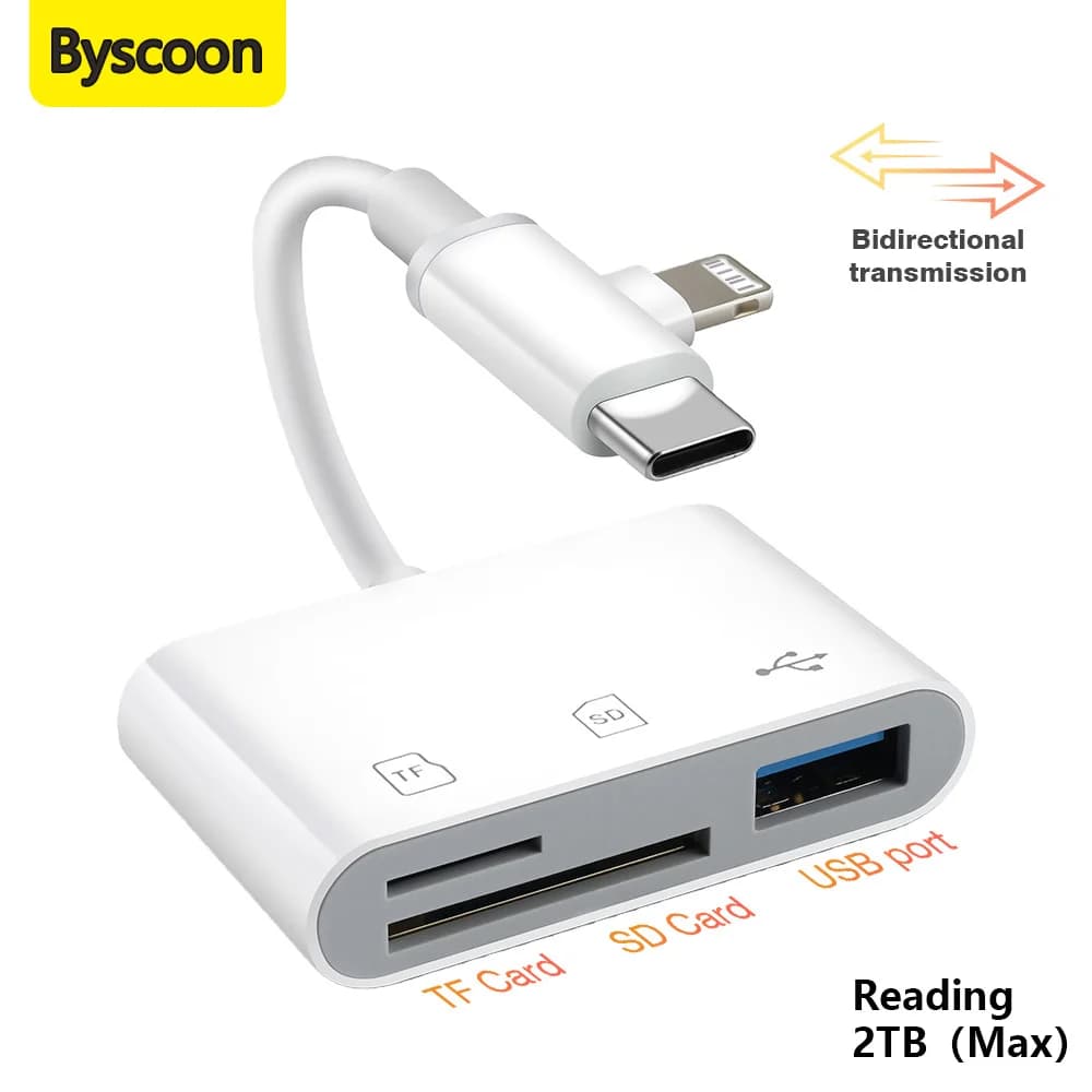 Lettore di schede SD per iPhone iPad Adattatore per schede Lightning e USB-C con visualizzatore di schede di memoria per micro fotocamera SD Plug and Play portatile