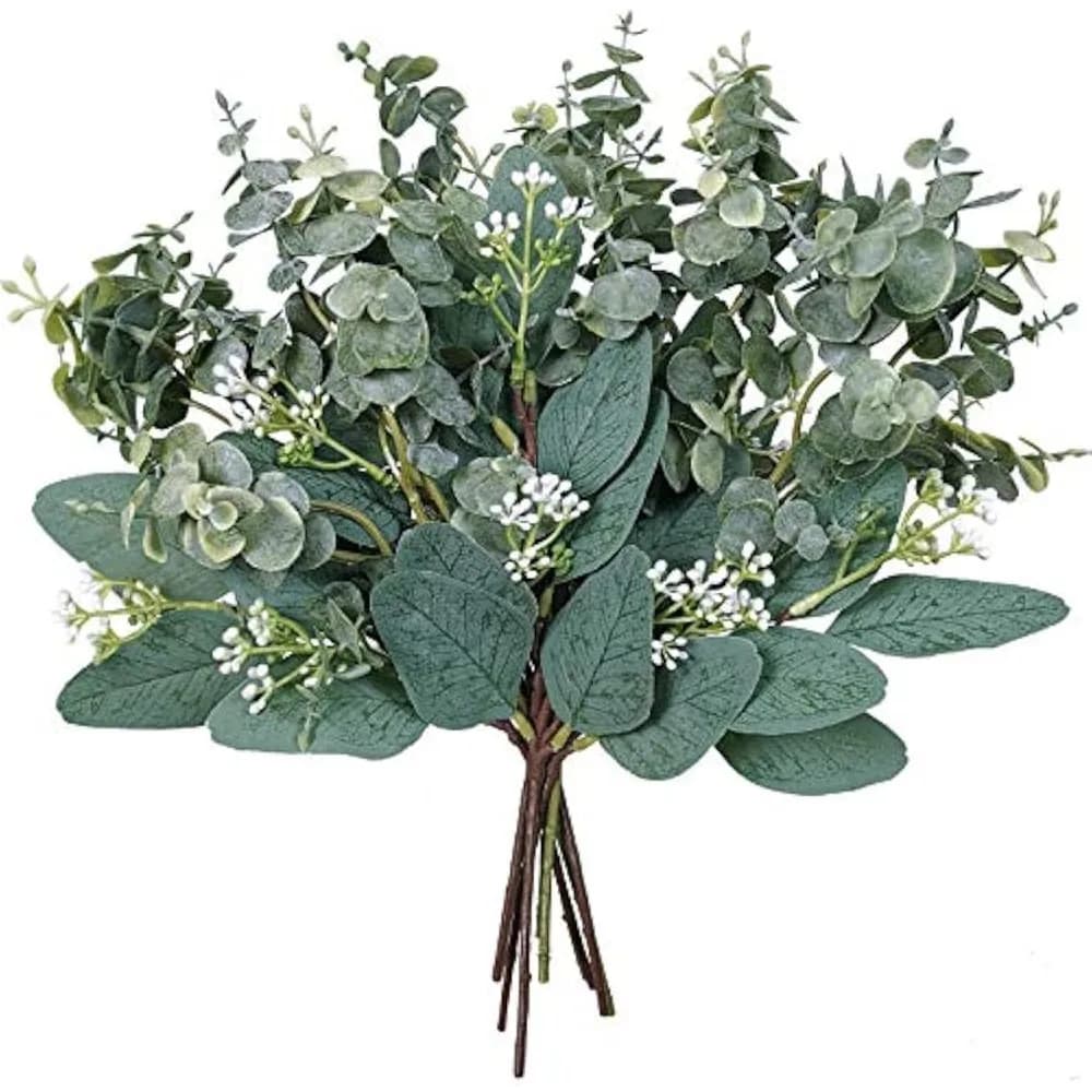 Mixed eucalyptus leaves Steli Artificial eucalyptus leaves bulk Spray Eucalyptus leaves fake ovals with stems of white seeds for Fl