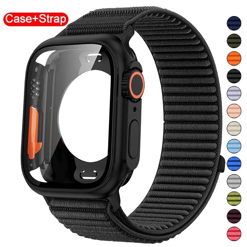 Custodia + cinturino in nylon per Apple Watch 11 10 9 8 7 6 5 4 SE3/2/1 Accessori protezione schermo per Iwatch 46mm 42mm 45 40mm 41mm 44mm