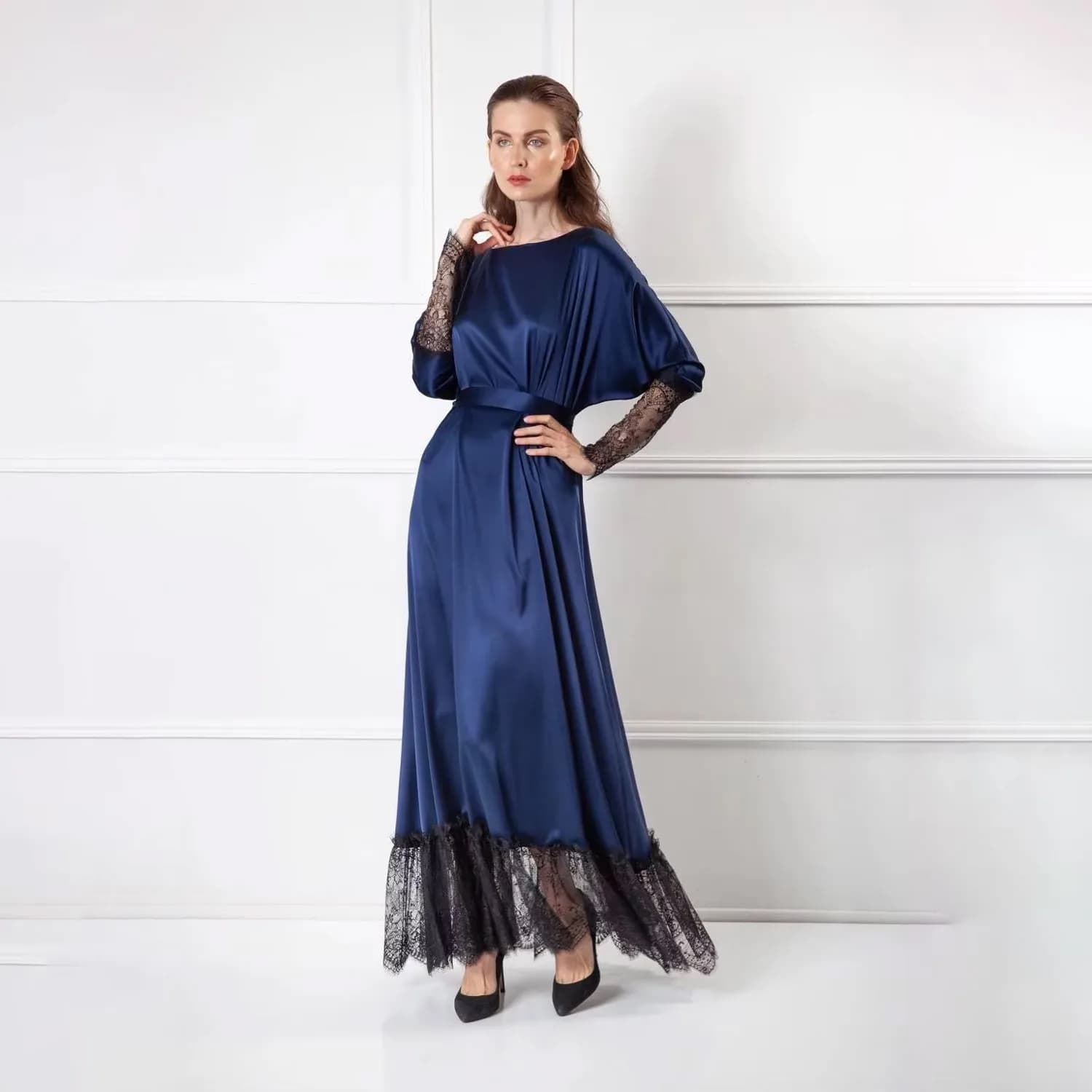 Elegant Sleepwear Women Bathrobe New Long Silk Kimono Prom Gown Babydoll Lace Lingerie Bath Robe Camisola De Dormir Customized