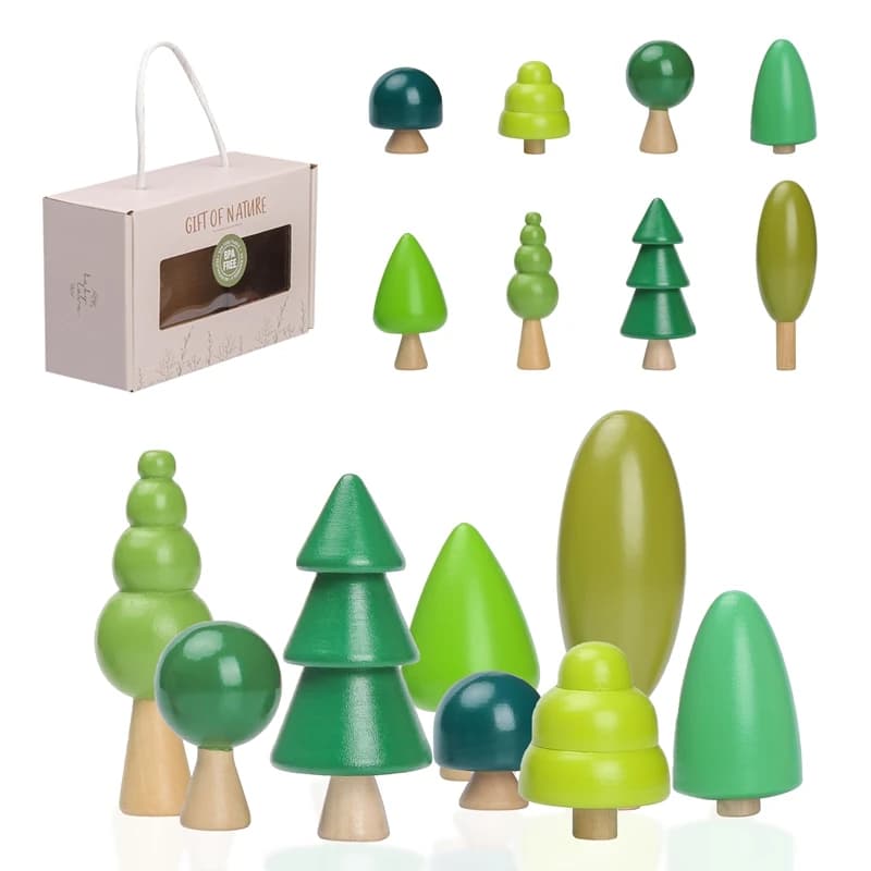 I blocchi di costruzione della foresta in legno simano i giocattoli dell'albero naturale verde Gioco di posizionamento della scena creativa del bambino Giocattolo educativo Regalo del bambino