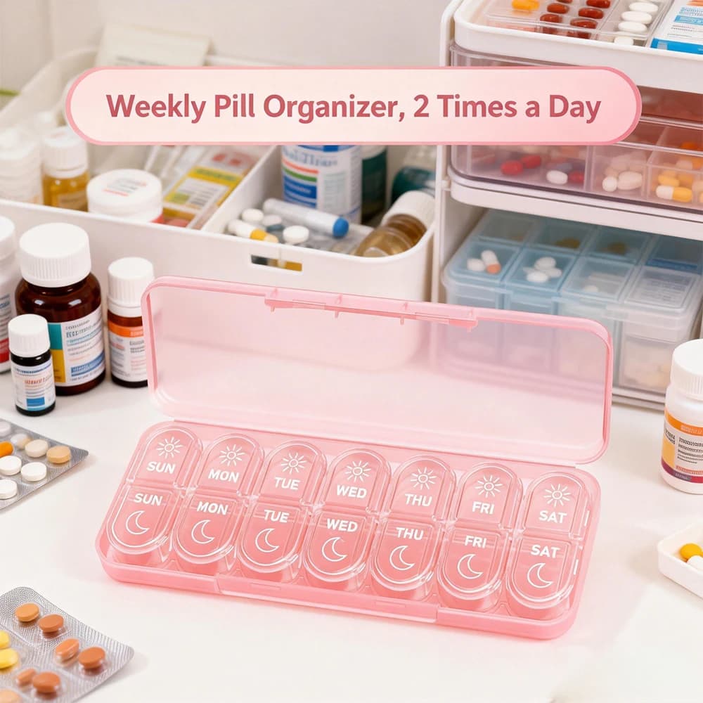 Am & Pm Pill Organizer 7 Days, Weekly Pill Organinzer 2 Times a Day Medicine Pill Organizer for Travel Vitamins, Fish Oils