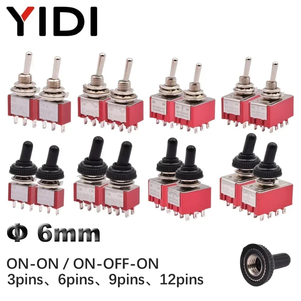 5 pieces 10 pieces Mini red lever switch SPDT DPDT 2 3 positions ON-ON ON-OFF-ON with waterproof hood MTS-102 103 202 203 302 303 402 403