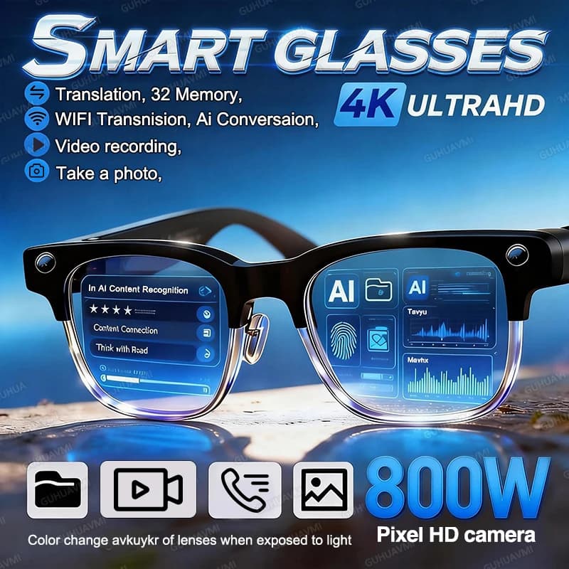 New 2026 Smart Glasses With 800W Camera, Video Recording, AI Photo Recognition, Bluetooth Calls, Vocal Translation, Men's Sunglasses