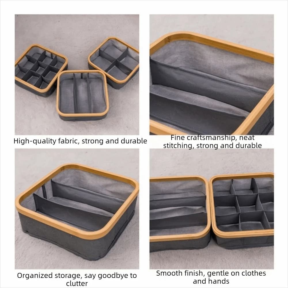 3 /4/9 Grids Underwear Storage Box Folding Thickened Pants Storage Box Bamboo Frame Save Space Socks Classification Basket