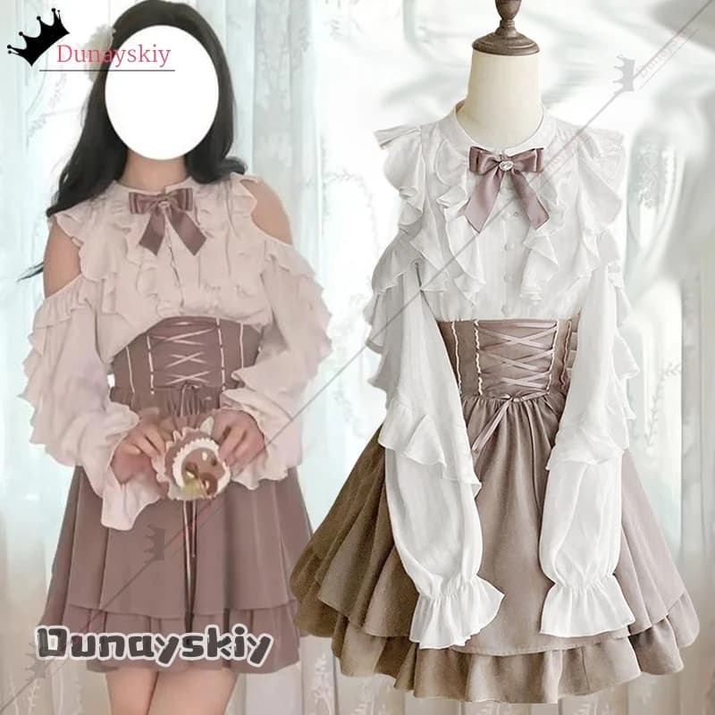 Cosplay Elegante Dolce Ragazze Bowknot Camicia Derss Costume A Vita Alta Cravatta Gonna Corta Set di Due Pezzi Ragazza Uniforme Halloween Travestimento