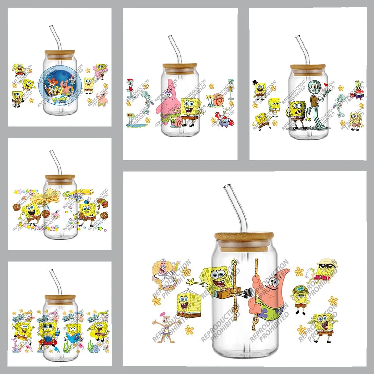 DTF UV Stickers for Glasses with SpongeBob Vibrant Illustrations, for 16oz Libbey Glasses, Decalcomanie for Glasses with Krabby Patty Theme