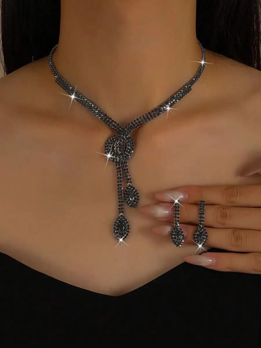 1pc Necklace + 1 Pair Earrings Women Jewelry Set, Geometric Pattern, Suitable For Daily, Date, Party, Bride, Wedding Valentine's