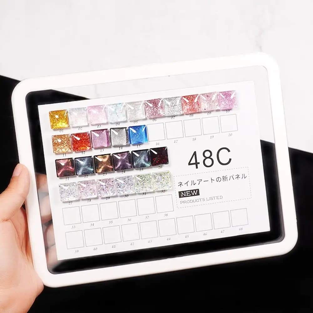 Punte quadrate in vetro Strumento per manicure Grafico per display dei colori delle unghie Espositore per punte per unghie Scheda dei colori delle unghie finte Scheda dei colori dello smalto