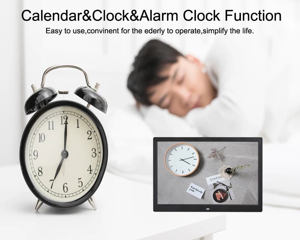 Cornice Digitale da 18,5 Pollici 1366x768 ad Alta Risoluzione con Supporto per Riproduzione Audio/Video, Orologio, Sveglia e Calendario