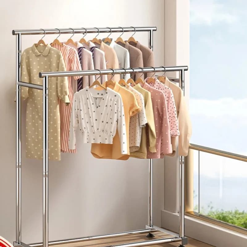 Stainless Steel Floor Drying Rack Balcony Drying Rack Indoor Clothes Drying Rod Hanging Hanger Dormitory Floor Assembled Hanger
