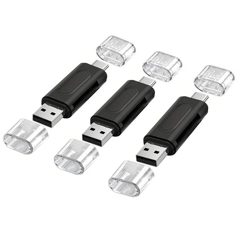 3-Pack USB C & USB A Card Reader, 4-in-1 Dual Slot SD/TF Memory Card Adapter Plug & Play for PC, Laptop, Tablet, Phone – Portabl