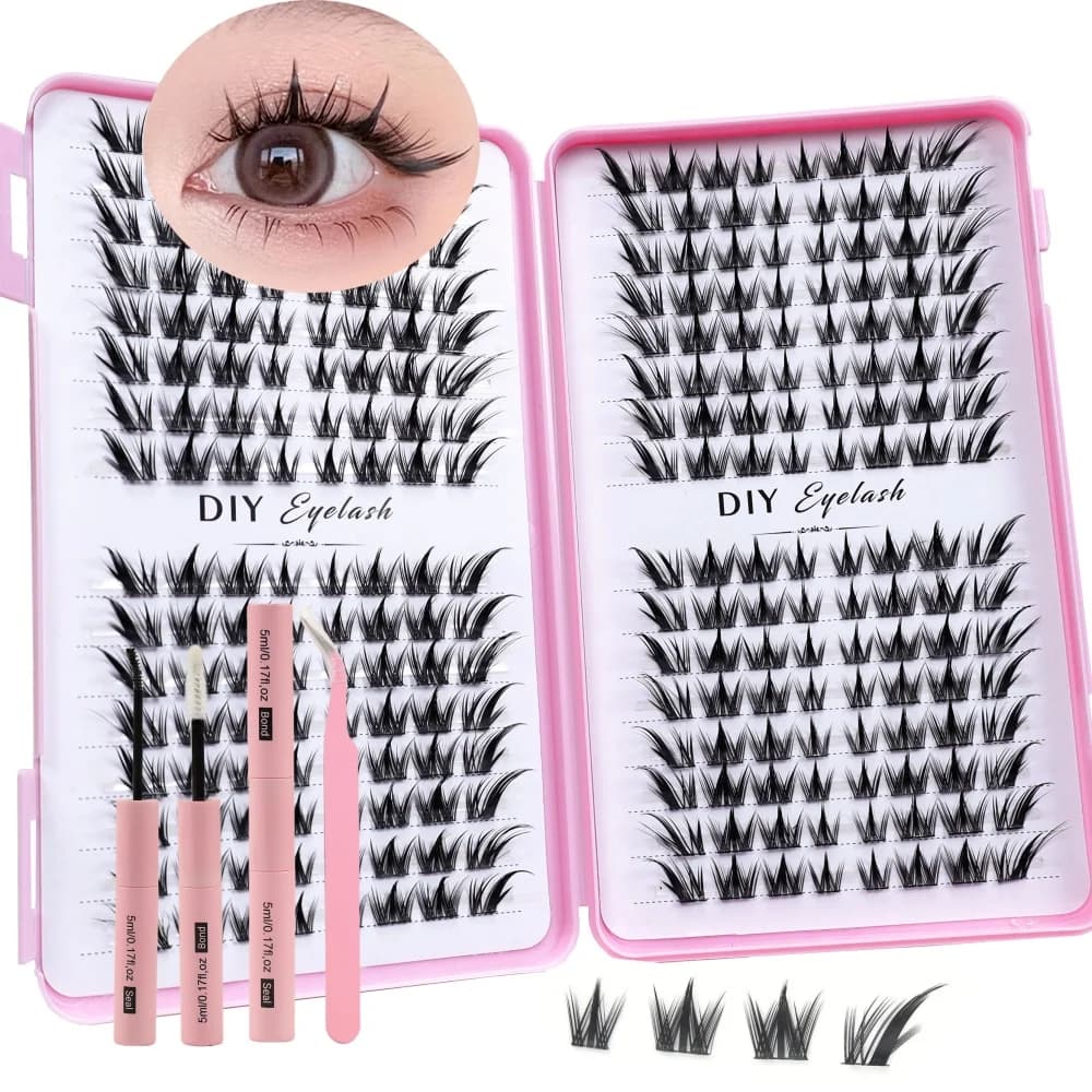 Set of glue for fake eyelashes from 256 clusters + double head glue + special eyelash clip, natural-looking fake anime lashes, roll C
