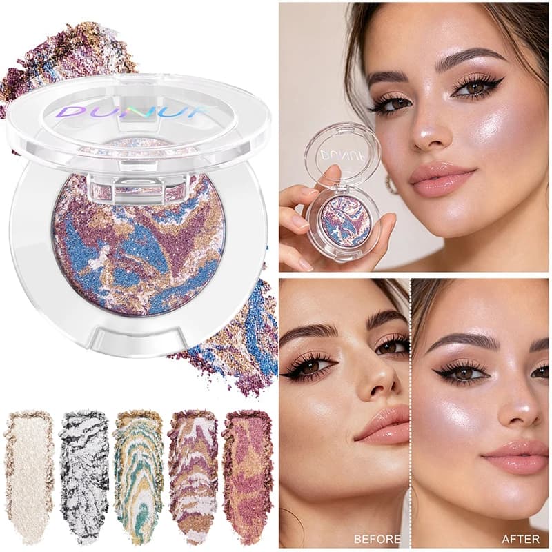 Shimmer Diamond Marble Highlighter Palette Natural Fine Flash Pearlescent Eye Shadow Blusher Lasting Brighten & Contour Makeup